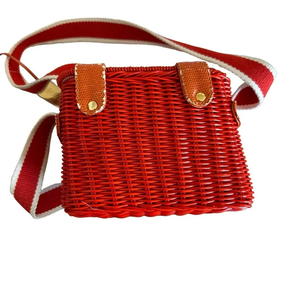 Maggi B Shoulder Bag Wicker Purse Square Bag Burnt Orange 7" L x 5" H 17" strap - Picture 5 of 7